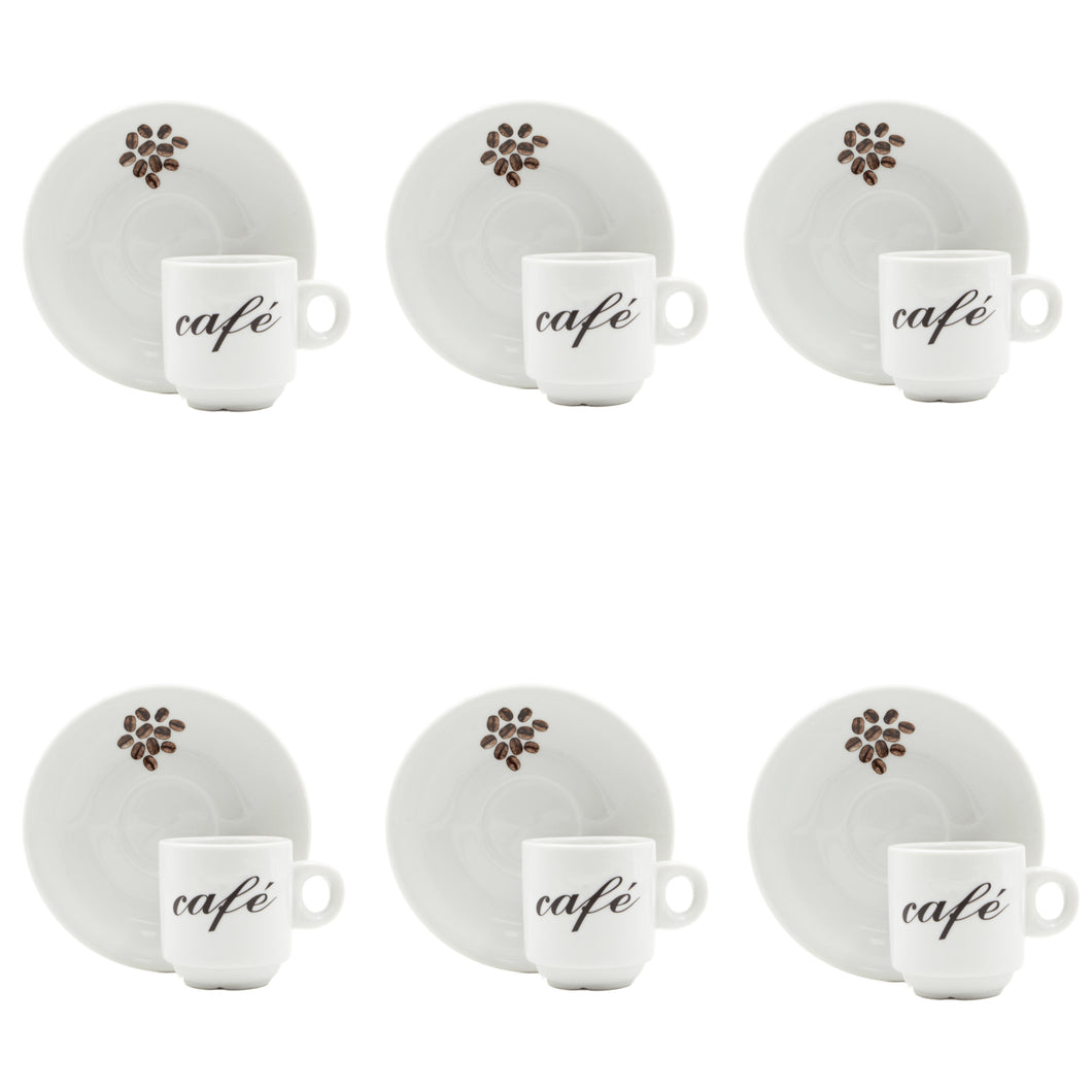 Café Espresso Cups and Saucers with Gift Box, Set of 6