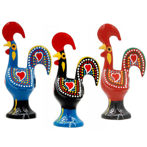 3.25" Traditional Portuguese Aluminum Decorative Figurine Good Luck Rooster Galo de Barcelos - Set of 3