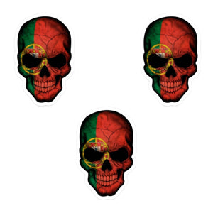 Die Cut Skull Sticker With Portuguese Flag, Set of 3