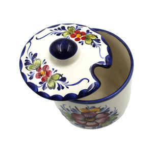 Hand-Painted Portuguese Ceramic Floral Sugar Bowl