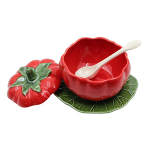 Faiobidos Hand-Painted Mini Ceramic Tomato Tureen with Ladle