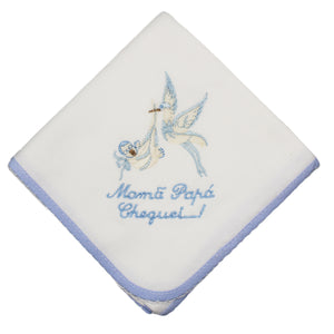 Portuguese Embroidered Blue Baby Burp Cloth "Mama Papa Cheguei...!"