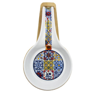 Portugal Tile Azulejo Themed Spoon Rest with Wooden Base - Various Colors