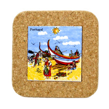 Load image into Gallery viewer, Portuguese Coastline with Traditional Fishermen Themed Natural Cork Trivet - Various Sizes
