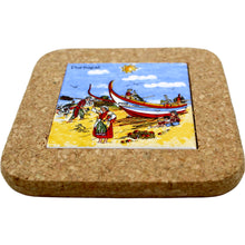 Load image into Gallery viewer, Portuguese Coastline with Traditional Fishermen Themed Natural Cork Trivet - Various Sizes
