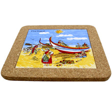 Load image into Gallery viewer, Portuguese Coastline with Traditional Fishermen Themed Natural Cork Trivet - Various Sizes
