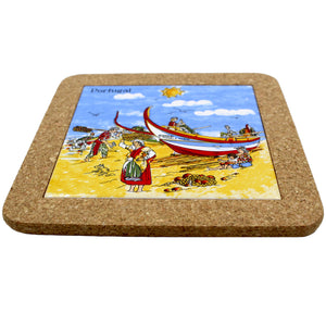 Portuguese Coastline with Traditional Fishermen Themed Natural Cork Trivet - Various Sizes