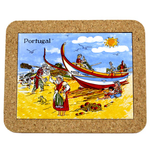 Portuguese Coastline with Traditional Fishermen Themed Natural Cork Trivet - Various Sizes