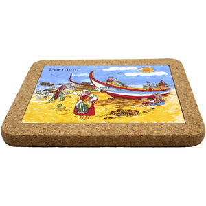 Portuguese Coastline with Traditional Fishermen Themed Natural Cork Trivet - Various Sizes