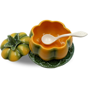 Faiobidos Hand-Painted Ceramic Pumpkin Sugar Bowl with Spoon