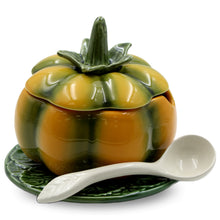 Load image into Gallery viewer, Faiobidos Hand-Painted Ceramic Pumpkin Sugar Bowl with Spoon
