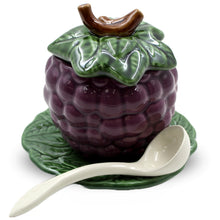 Load image into Gallery viewer, Faiobidos Hand-Painted Ceramic Blackberry Sugar Bowl with Spoon
