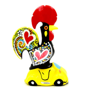 Hand-painted Traditional Portuguese Ceramic Decorative Rooster With Car