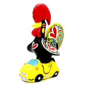 Hand-painted Traditional Portuguese Ceramic Decorative Rooster With Car