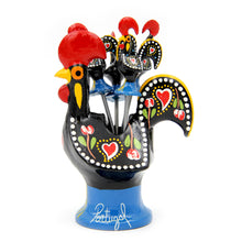 Load image into Gallery viewer, Hand-painted Traditional Portuguese Aluminum Rooster With 4 Appetizer Forks
