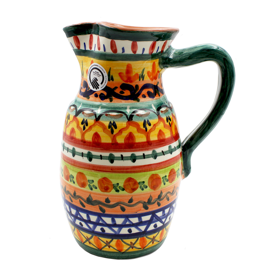 Hand-Painted Portuguese Pottery Clay Terracotta 48 oz. Pitcher