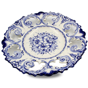 Hand-Painted Traditional Portuguese Ceramic Blue and White Floral Decorative Wall Hanging Plate