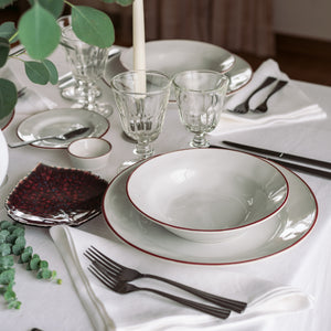 Costa Nova Beja 8" White Red Soup/Pasta Plate Set