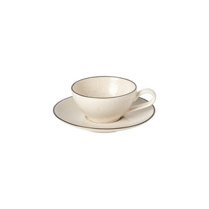 Costa Nova Augusta 7 oz. Natural-Black Tea Cup and Saucer Set