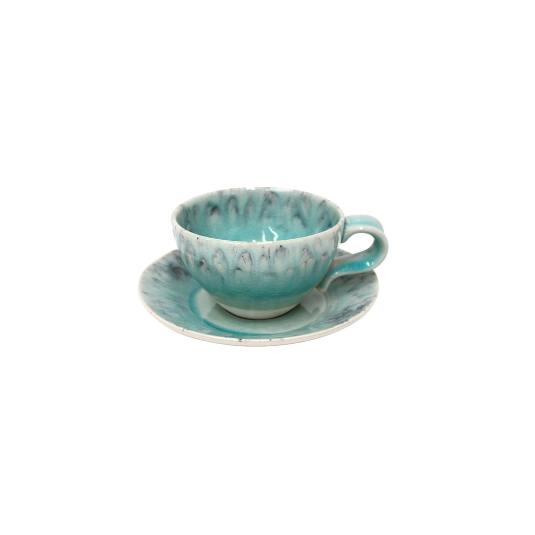 Costa Nova Madeira 8 oz. Blue Tea Cup and Saucer Set