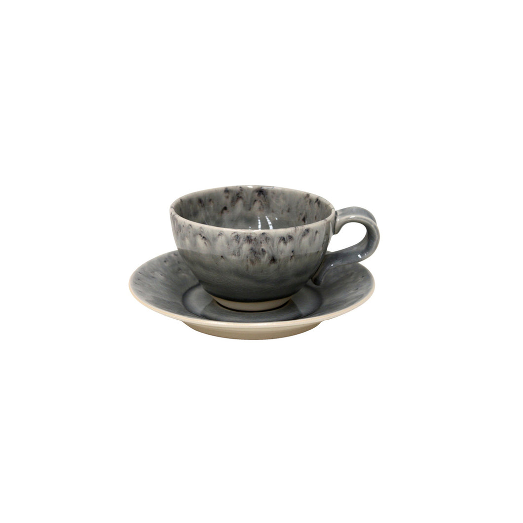 Costa Nova Madeira 8 oz. Grey Tea Cup and Saucer Set