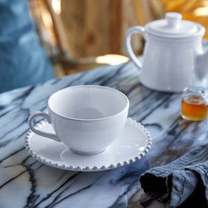 Costa Nova Pearl 8 oz. White Tea Cup and Saucer Set