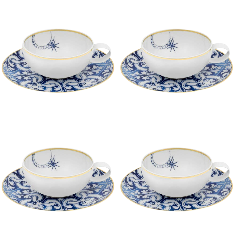 Vista Alegre Transatlântica Tea Cup & Saucer, Set of 4