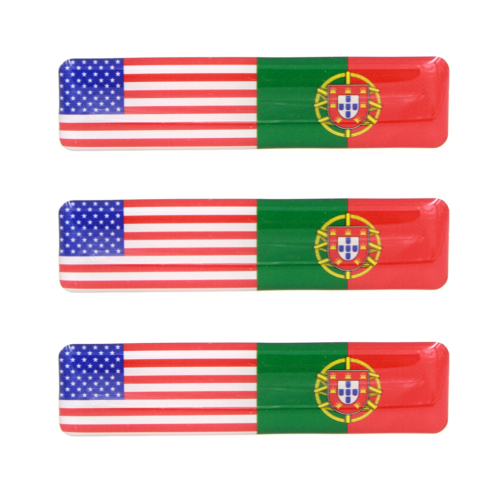 American and Portuguese Flag Resin Domed 3D Decal Car Sticker, Set of 3